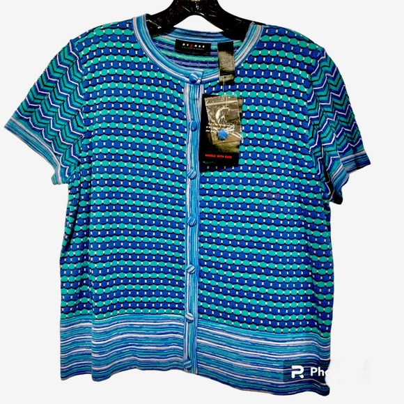 Axcess Liz Claiborne Company Short Sleeve Button Front Multi-color Top XL NWT - Picture 1 of 10